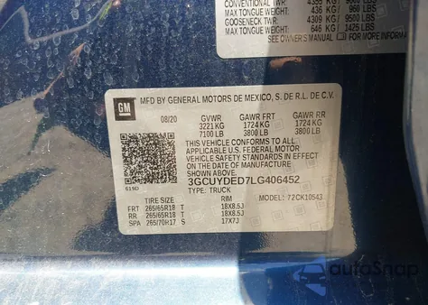 2020 Chevrolet Silverado 1500 4Wd Short Bed Lt из США, поврежденный, VIN 3GCUYDED7LG406452